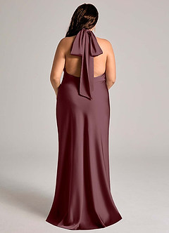 Azazie Velli Vestidos de damas de honor Vestido de Sangrado de Satén Elástico de Corte Sirena con Cuello Alto image7