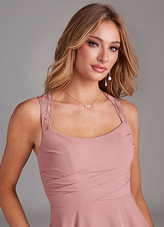 Azazie Vina Bridesmaid Dresses Dusty Rose A-Line Lace Chiffon Dress image6