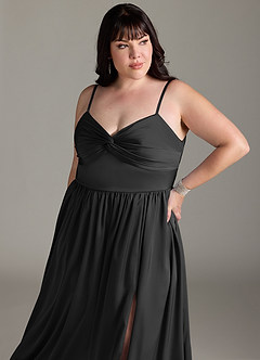 Azazie Zeya Robes de demoiselle d'honneur Robe Trapèze en Satin extensible Plissée Noir image14