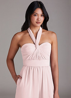Azazie Lamara Robes de demoiselle d'honneur Combinaison Convertible en Mousseline de soie Épaule décolletée Rose Pâle image9