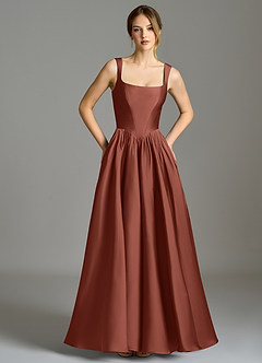 Azazie Verina Bridesmaid Dresses Auburn A-Line Pleated Stretch Satin Dress image3