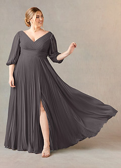 Azazie Zahara Mother of the Bride Dresses Steel Grey A-Line V-Neck Pleated Chiffon Dress image7
