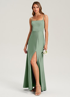 Azazie Lidia Bridesmaid Dresses Matcha Mermaid Side Slit Stretch Satin Dress image3