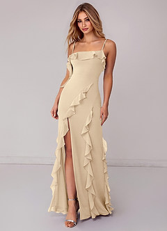 Azazie Malia Brautjungfernkleider Etui Gestreift Chiffon Kleid Champagner image3