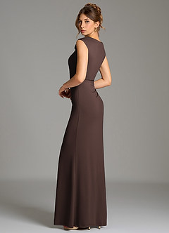 Azazie Chantal Brautjungfernkleider Meerjungfrau-Linie Plissee Premium Stretch Jersey Kleid Ganache image7