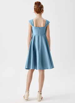 Azazie Amira Junior Steel Blue A-Line Pleated Stretch Satin Dress image2