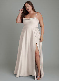 Azazie Elle Bridesmaid Dresses White Alabaster A-Line Pleated Stretch Satin Dress image5
