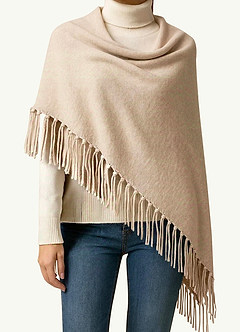 front Multiway Brushed Knit Fringe Shawl