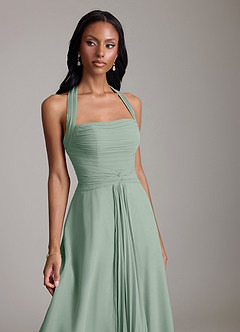Azazie Clarisa Bridesmaid Dresses Silver Sage A-Line Pleated Chiffon Dress image3