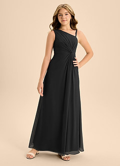 Azazie Brooke Junior Abito A-Line in Chiffon Spacco Laterale Nero image4
