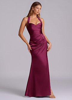 Azazie Destiny Vestidos de damas de honor Vestido Ciruela Roja de Satén Elástico de Corte Sirena con Escote corazón image3