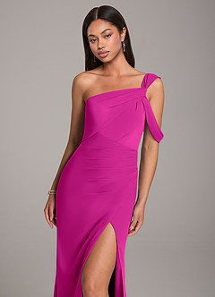 Azazie Wynter Jurken voor bruidsmeisjes Jurk van Chiffon met Kolom Off the Shoulder Fuchsia image7