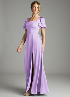 Azazie Fyona Bridesmaid Dresses Lilac A-Line Pleated Stretch Satin Dress image4