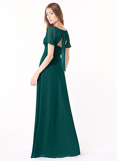 Azazie Kimber Bridesmaid Dresses Peacock A-Line Flounce Sleeve Chiffon Dress image5