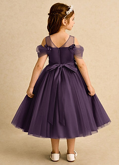 Azazie Juni Flower Girl Dresses Plum Ball-Gown Pleated Tulle Dress image2