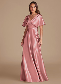 Azazie Pamela Bridesmaid Dresses Rosette A-Line Pleated Metallic Satin Dress image6