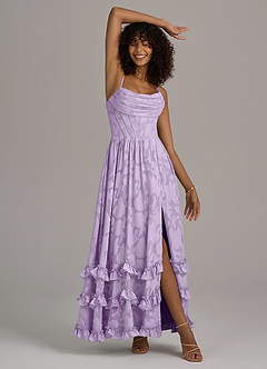 Azazie Lettie Bridesmaid Dresses Lilac A-Line Corset Floral Burnout Dress image5