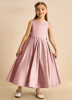 Azazie Cailee Flower Girl Dresses Rose Gold Ball-Gown Pleated Matte Satin Dress image5