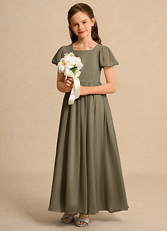 Azazie Joss Robe Demoiselle D'honneur Fillette Robe Trapèze en Mousseline de soie avec manches Vert Saule image12