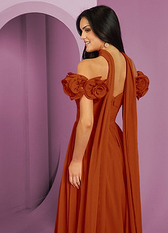 Barbie ♥ Azazie Brautjungfernkleider Wandelbar A-Linie Schulterfrei Chiffon Kleid Paprika image7