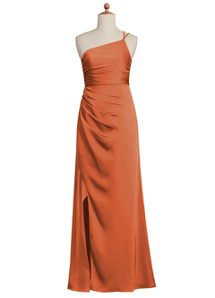 Azazie Eren Junior Vestido Canela de Cetim elástico de Bainha com Plissado image6