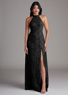 Azazie Clarice Brautjungfernkleider A-Linie Seitliche Cut-Outs Blumen-Burnout Kleid Schwarz image4