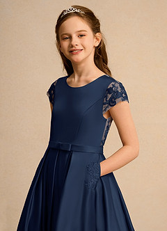 Azazie Bunny Junior Formal Blumenmädchenkleider Ballkleid Spitze Kleid Dunkelmarine image4