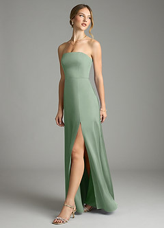 Azazie Wren Bridesmaid Dresses Matcha A-Line Strapless Stretch Satin Convertible Dress image5