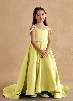 Azazie Jodi Flower Girl Dresses Lemon Sorbet A-Line Matte Satin Dress image4