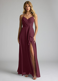 Azazie Akita Abiti da Damigella Abito A-Line in Chiffon Cabernet image1