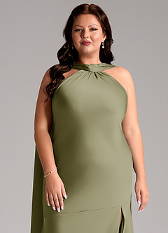 Azazie Kinsley Jurken voor bruidsmeisjes Jurk van Stretch Satijn met Zeemeermin Zijsplit Pistache image13