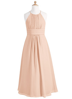 Azazie Bonnie Junior English Rose A-Line Pleated Chiffon Dress image10