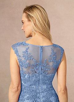 Azazie Flynn Mother of the Bride Dresses Steel Blue A-Line Boatneck Lace Tulle Dress image5