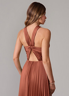 Azazie Afra Bridesmaid Dresses Clay A-Line Pleated Stretch Satin Dress image6