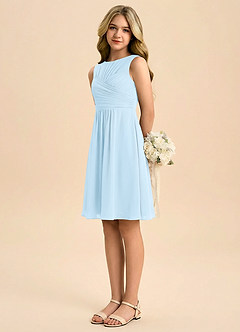 Azazie Skyla Junior Vestido de Azul Cielo de Gasa de Corte en A con Plisado image4