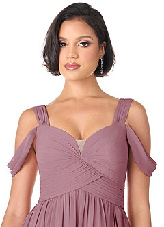 Azazie Lianne Bridesmaid Dresses Vintage Mauve A-Line Off the Shoulder Chiffon Dress image5