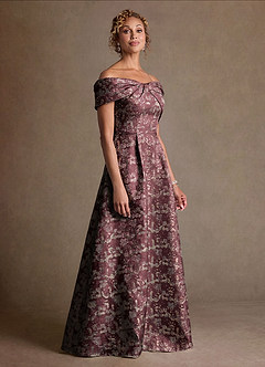 Azazie Harriett Brudens mor kjoler A-Line Off-Shoulder Blomster Jacquard Gulv-længde Kjole image2