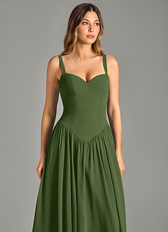 Azazie Evadina Robes de demoiselle d'honneur Robe Trapèze en Mousseline de soie Corset Olive image6