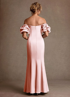 Azazie Redding Mother of the Bride Dresses Blushing Pink Sheath Ruched Stretch Satin Dress image2