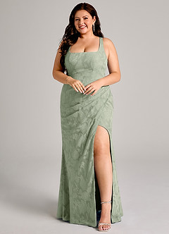 Azazie Mero Brudtärnklänningar Klä av Tubklänning i Blommig Utbrändhet Plisserad Agave image9