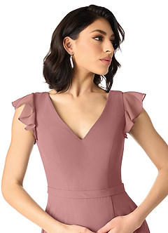 Azazie Claudine Venta Final Vestido de Rosa Del Desierto de Gasa de Corte en A con Manga volante image4