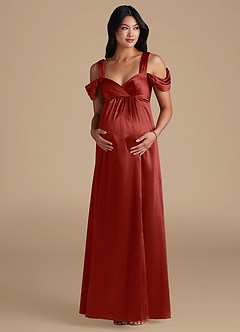 Azazie Rhea Maternity Bridesmaid Dresses A-Line Pleated Metallic Satin Floor-Length Dress image6
