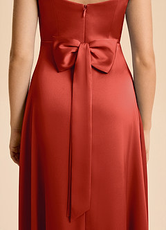 Azazie Kiki Junior Rust A-Line Bow Stretch Satin Dress image7