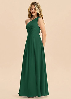 Azazie Phaedra Junior Dark Green A-Line Pleated Chiffon Dress image4