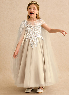 Azazie Dandelion Flower Girl Dresses Champagne Ball-Gown Lace Dress image1