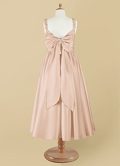Azazie Cutie Pie Flower Girl Dresses English Rose A-Line Pleated Matte Satin Dress image8