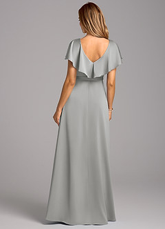 Azazie Lainey Bridesmaid Dresses Silver A-Line with Pockets Stretch Satin Dress image2