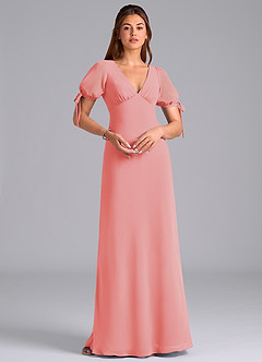 Azazie Pheby Bridesmaid Dresses Coral A-Line Pleated Chiffon Dress image3