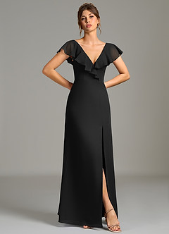 Azazie Kimmy Robes de demoiselle d'honneur Robe Trapèze en Mousseline de soie Rayé Noir image3