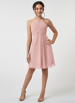 Azazie Ginny Junior Powder Pink A-Line Pleated Chiffon Dress image1